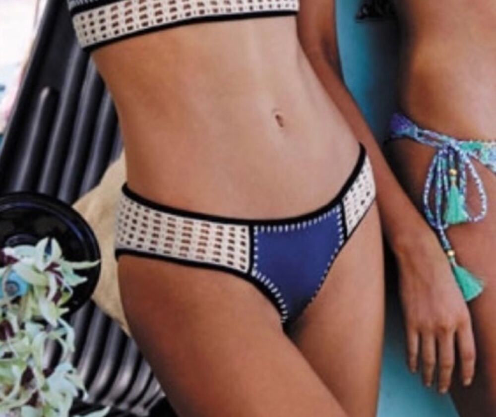 Victoria's Secret | Blue Cream And Black Crochet Bikini Bottoms Size Large